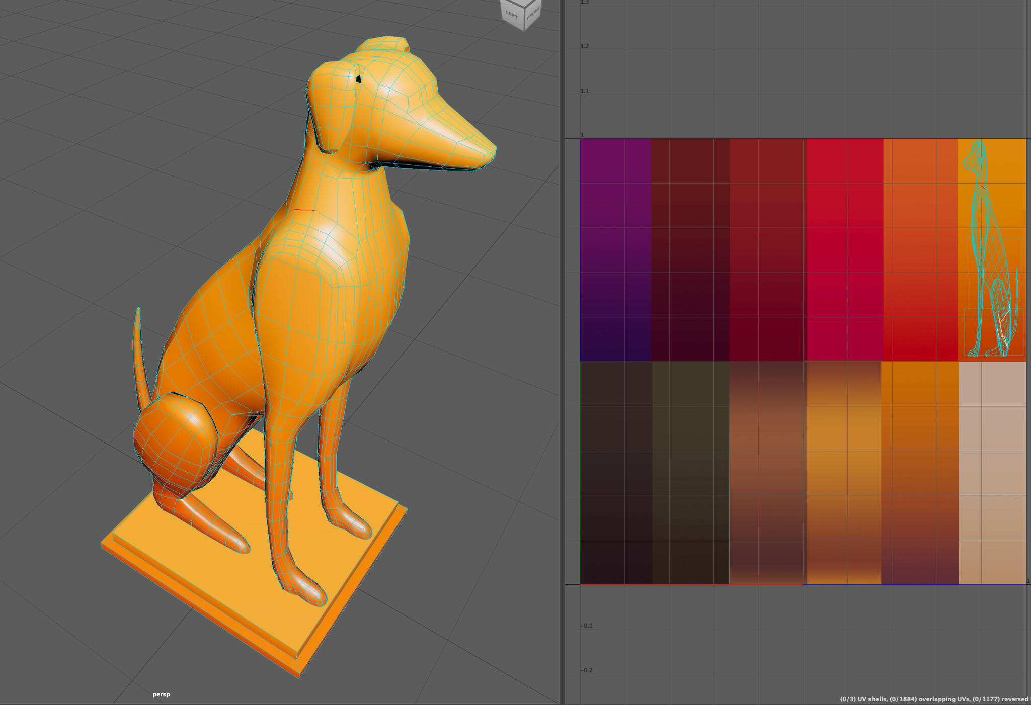Dog statue UV view