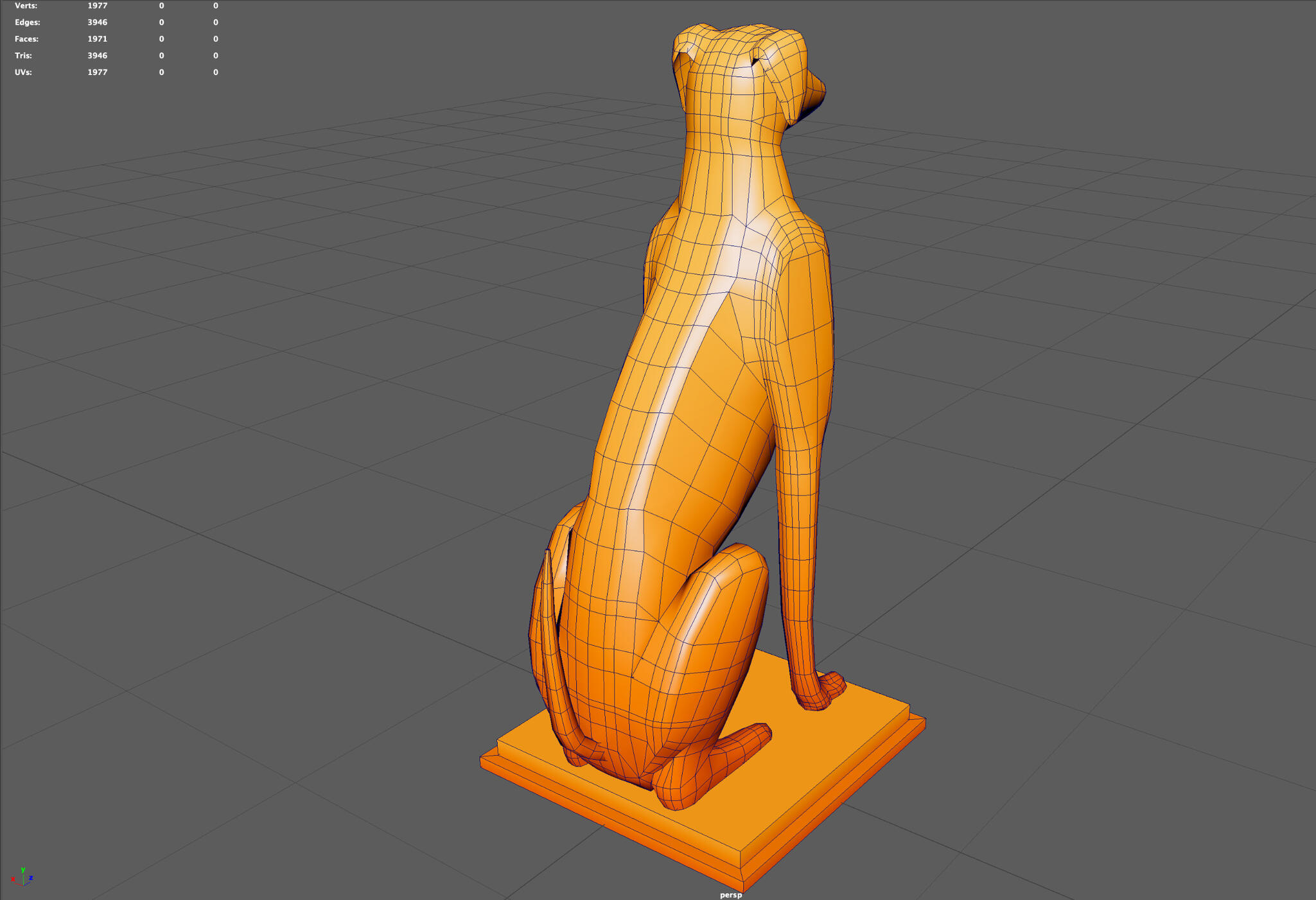Dog statue wireframe view 2