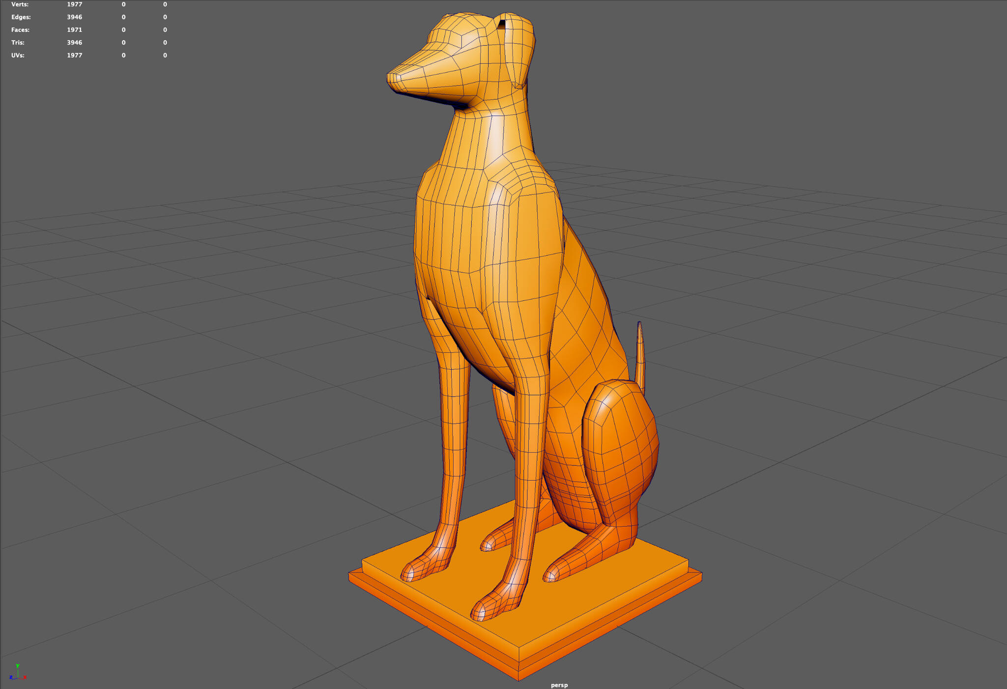 Dog statue wireframe view 1